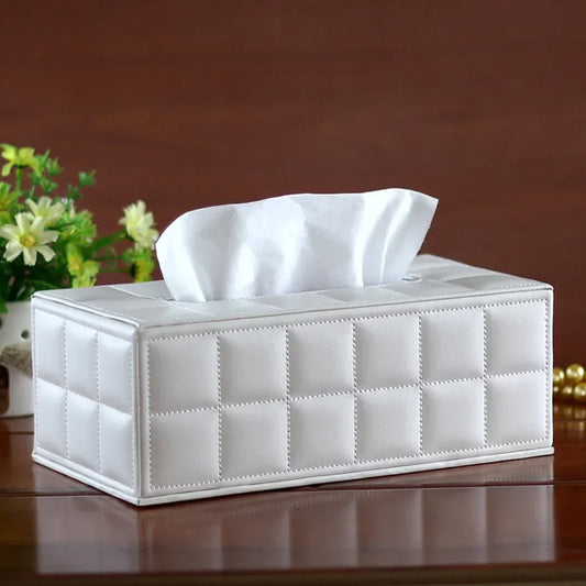 Rectangular Faux-Leather Tissue Box Cover – White or Black