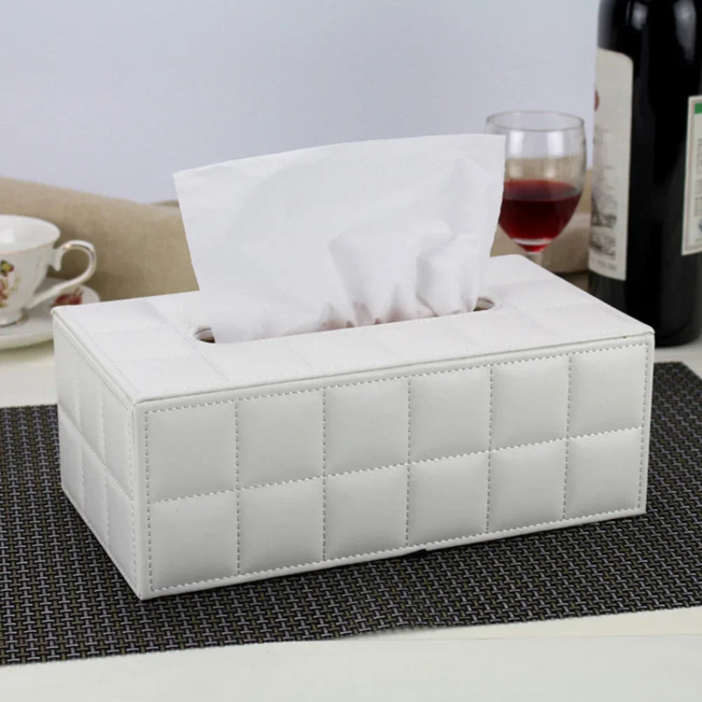 Rectangular Faux-Leather Tissue Box Cover – White or Black – view 2