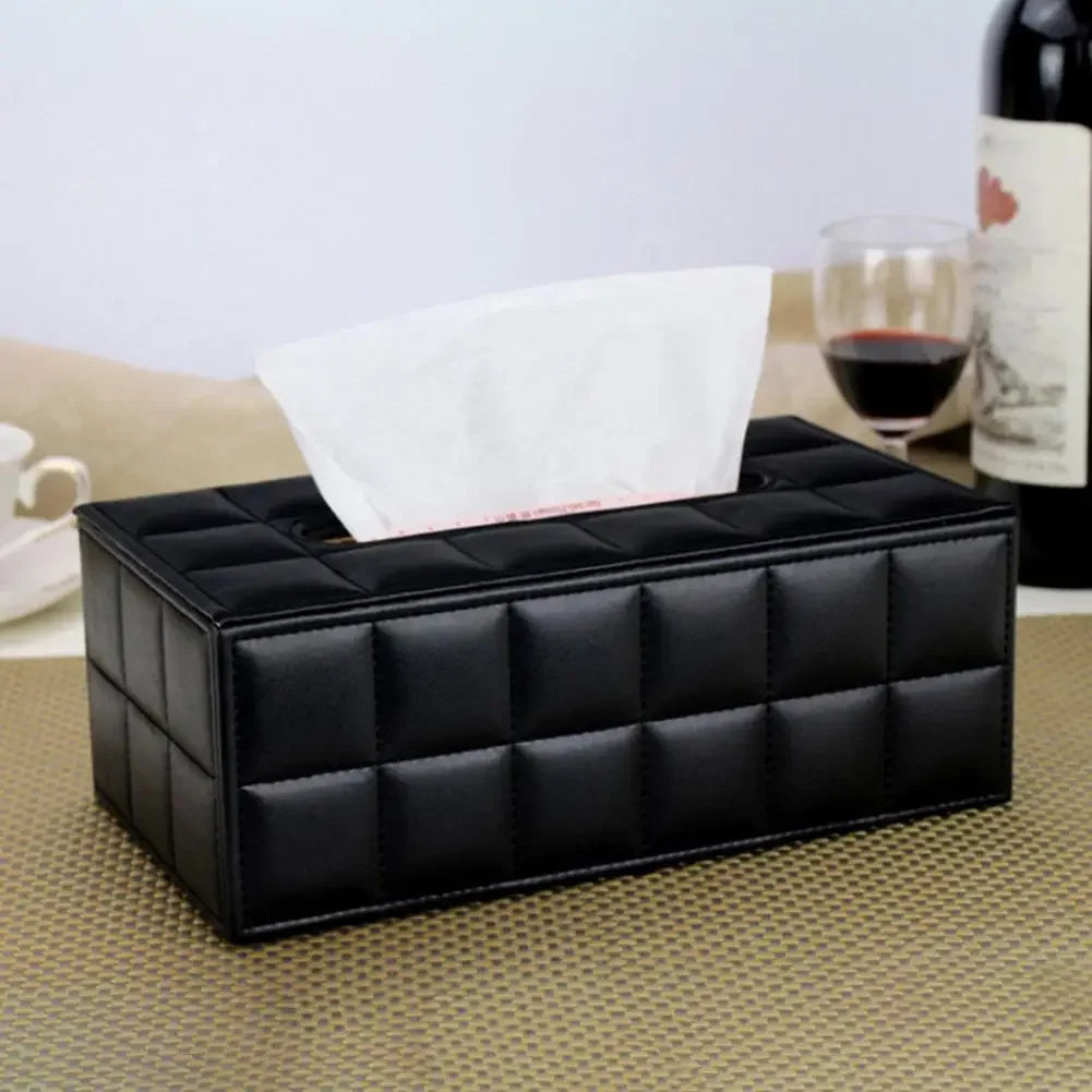 Rectangular Faux-Leather Tissue Box Cover – White or Black – view 3
