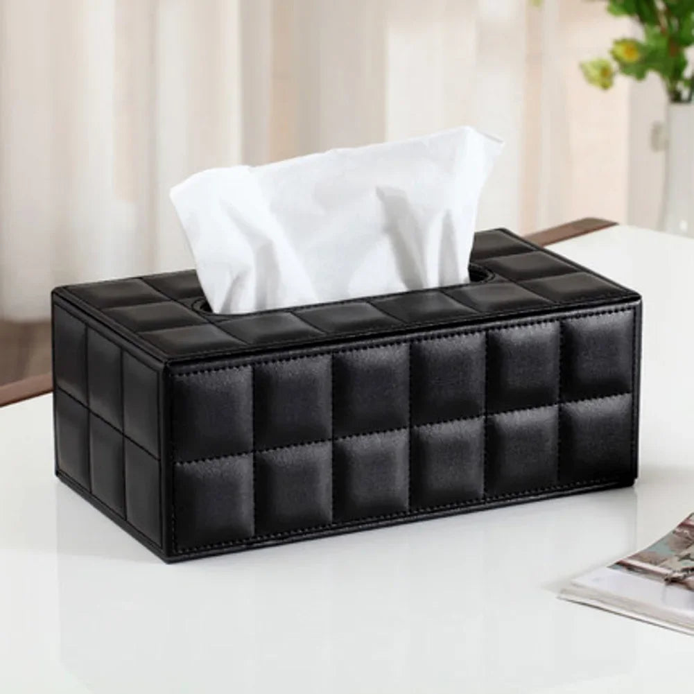 Rectangular Faux-Leather Tissue Box Cover – White or Black – view 4