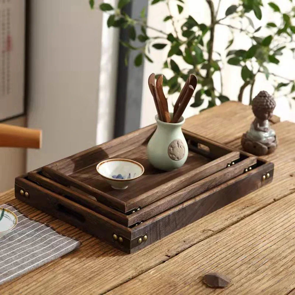 Rectangular Wood Serving Tray with Handles