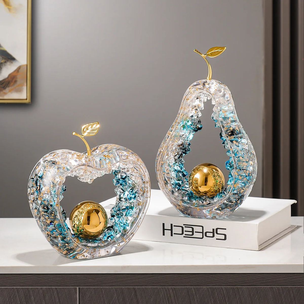 17.5cm Resin Apple Sculpture – Gold or Silver – view 3