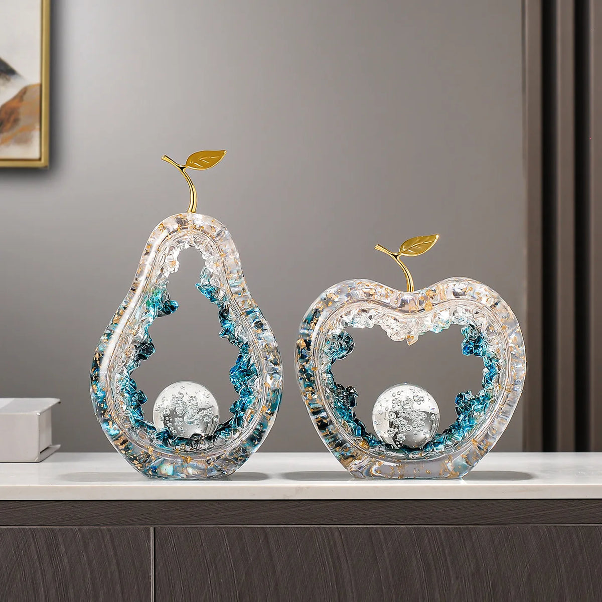 17.5cm Resin Apple Sculpture – Gold or Silver – view 5