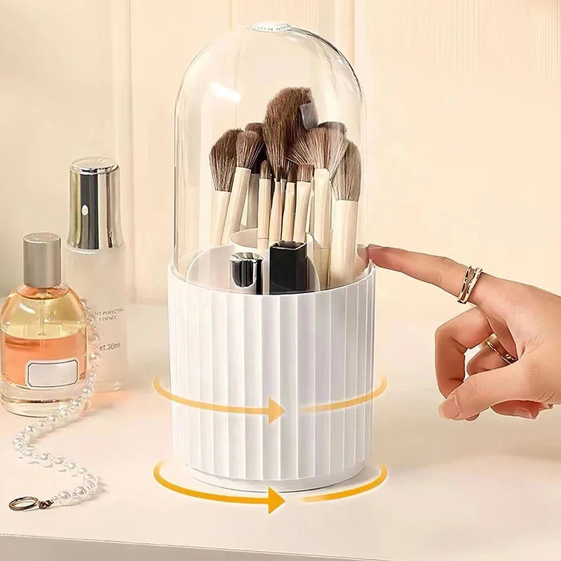 360° Rotating Makeup Brush Organiser with Cover – view 3