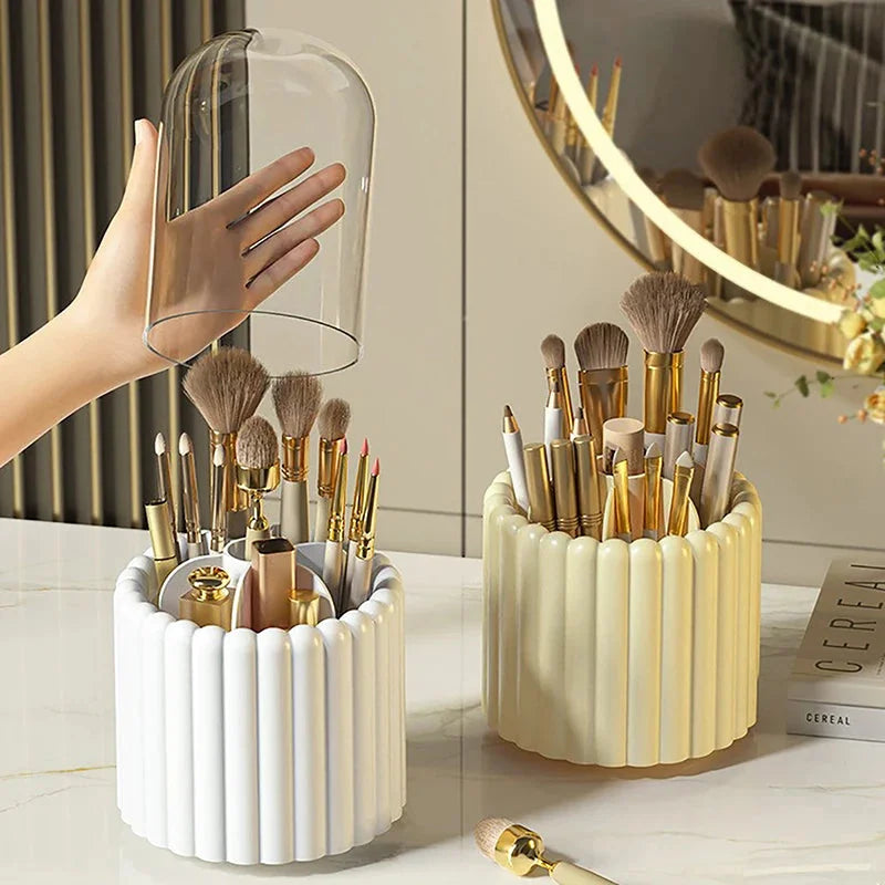 360° Rotating Makeup Brush Organiser with Cover – view 7