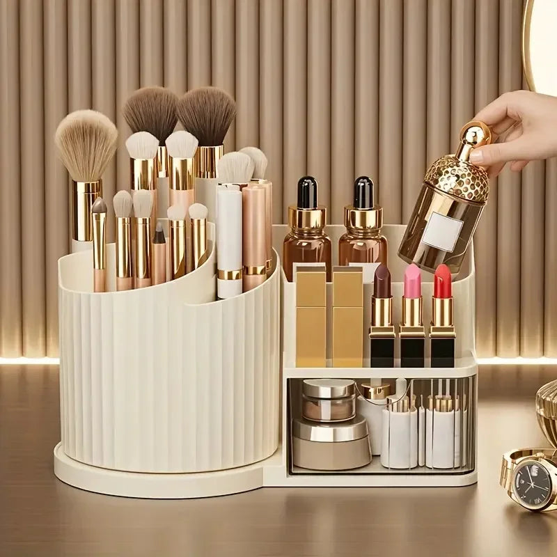 360° Rotating Makeup Organiser with Brush Holder & Drawer