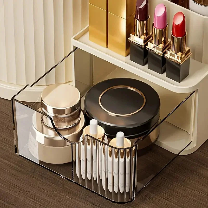 360° Rotating Makeup Organiser with Brush Holder & Drawer – view 2