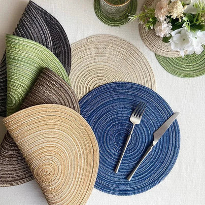 Round Cotton & Ramie Table Mat Set – 6 Pieces