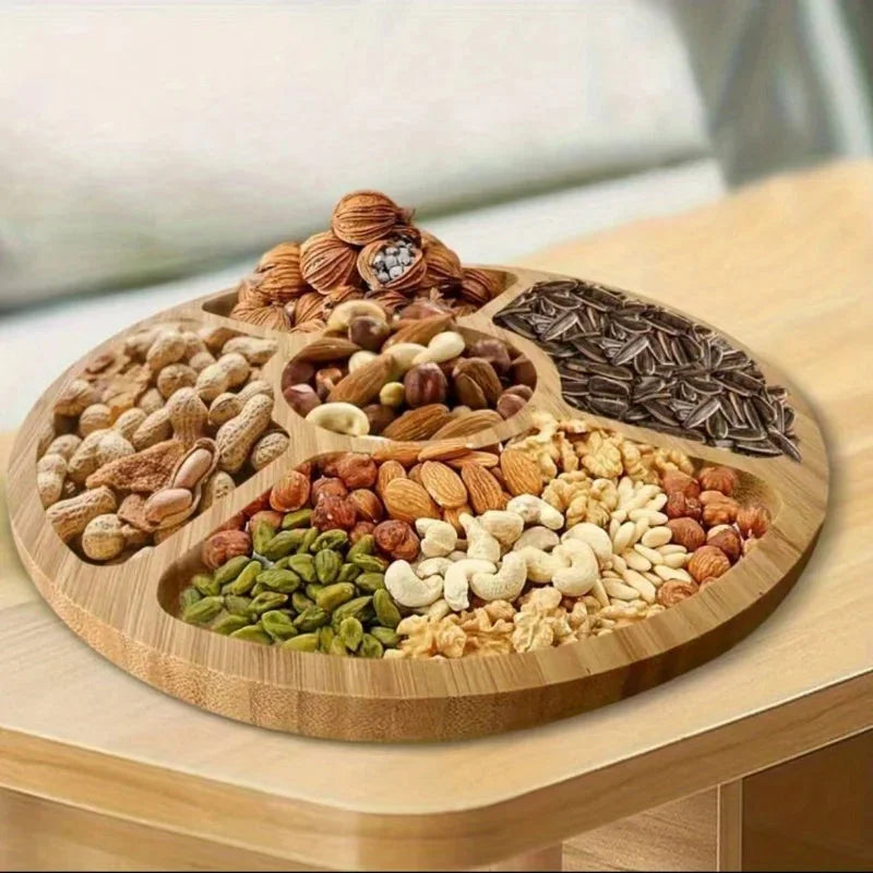 Round Divided Bamboo Serving Tray