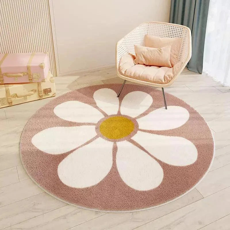 Round Floral Non-Slip Kids Rug