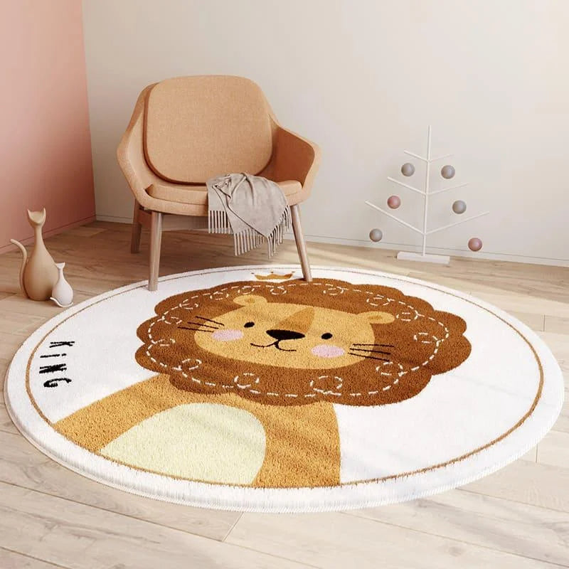 Round Lion Non-Slip Kids Rug