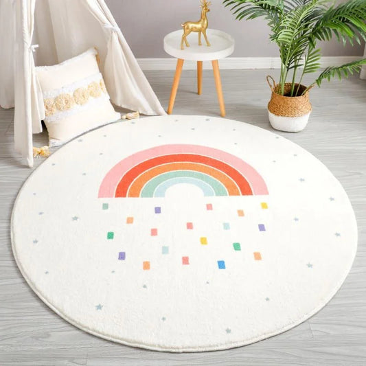 Round Rainbow Non-Slip Kids Rug