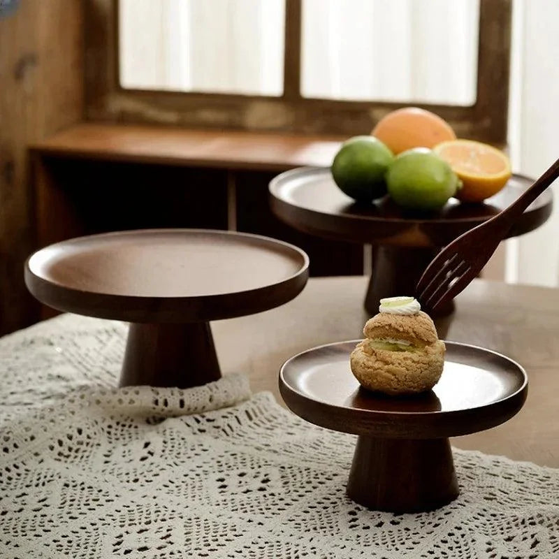 Round Walnut Wood Serving Tray – Vintage Style