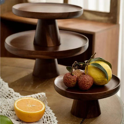 Round Walnut Wood Serving Tray – Vintage Style – view 2