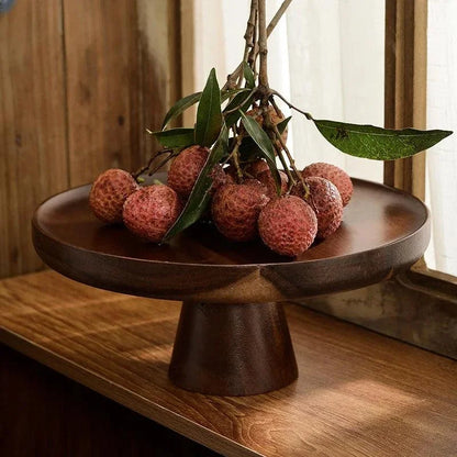 Round Walnut Wood Serving Tray – Vintage Style – view 3