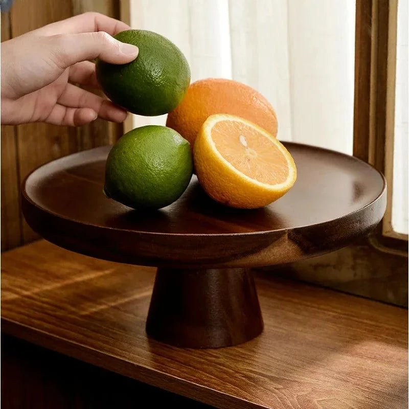 Round Walnut Wood Serving Tray – Vintage Style – view 4