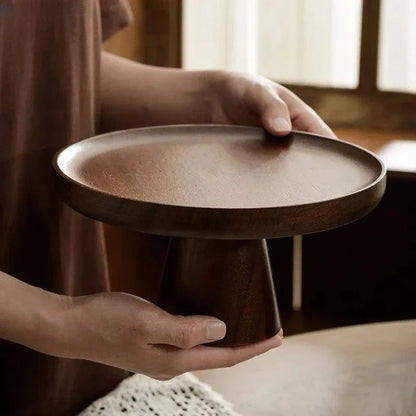 Round Walnut Wood Serving Tray – Vintage Style – view 5