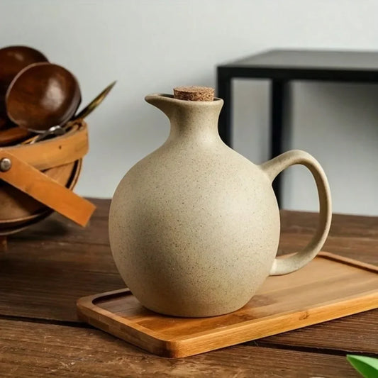 Rustic Ceramic Oil Bottle with Lid