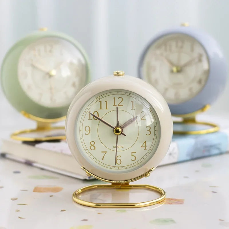 Silent Round Metal Alarm Clock with Night Light