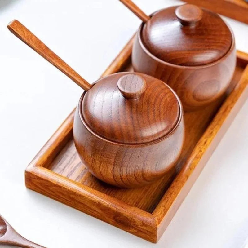 Solid Wood Spice Organiser Set with Jars & Spoons – view 4