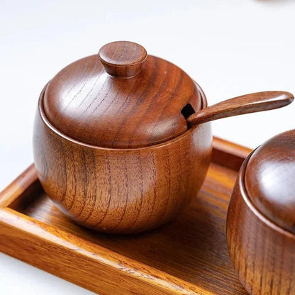 Solid Wood Spice Organiser Set with Jars & Spoons – view 5
