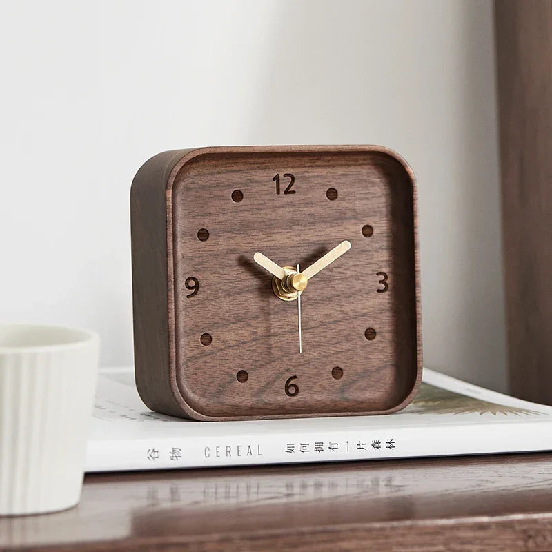 11cm Solid Wood Square Desk Clock