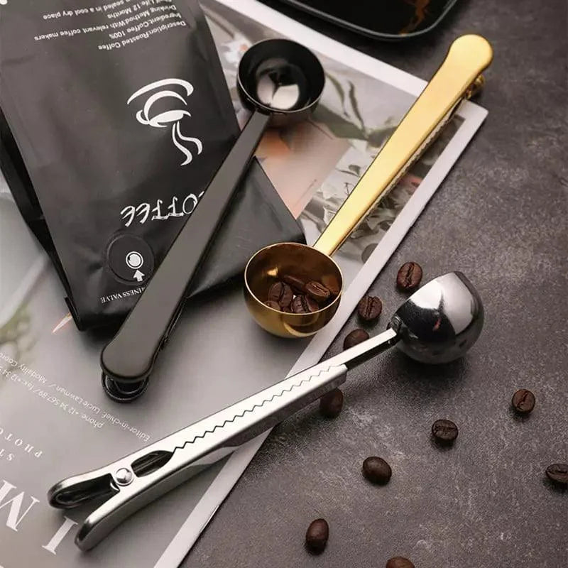 Stainless steel coffee scoop with bag clip – view 5