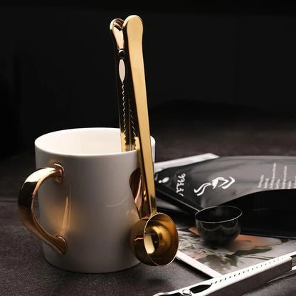 Stainless steel coffee scoop with bag clip – view 8