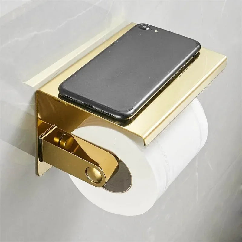 Stainless Steel Toilet Paper Holder with Shelf – Single or Double – view 3