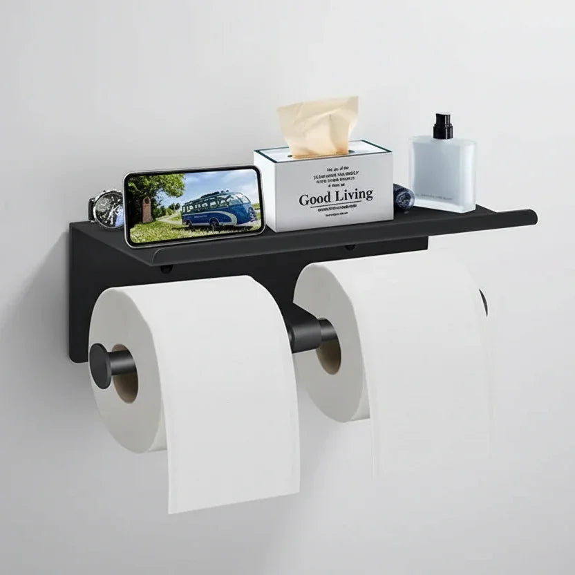 Stainless Steel Toilet Paper Holder with Shelf – Single or Double – view 6