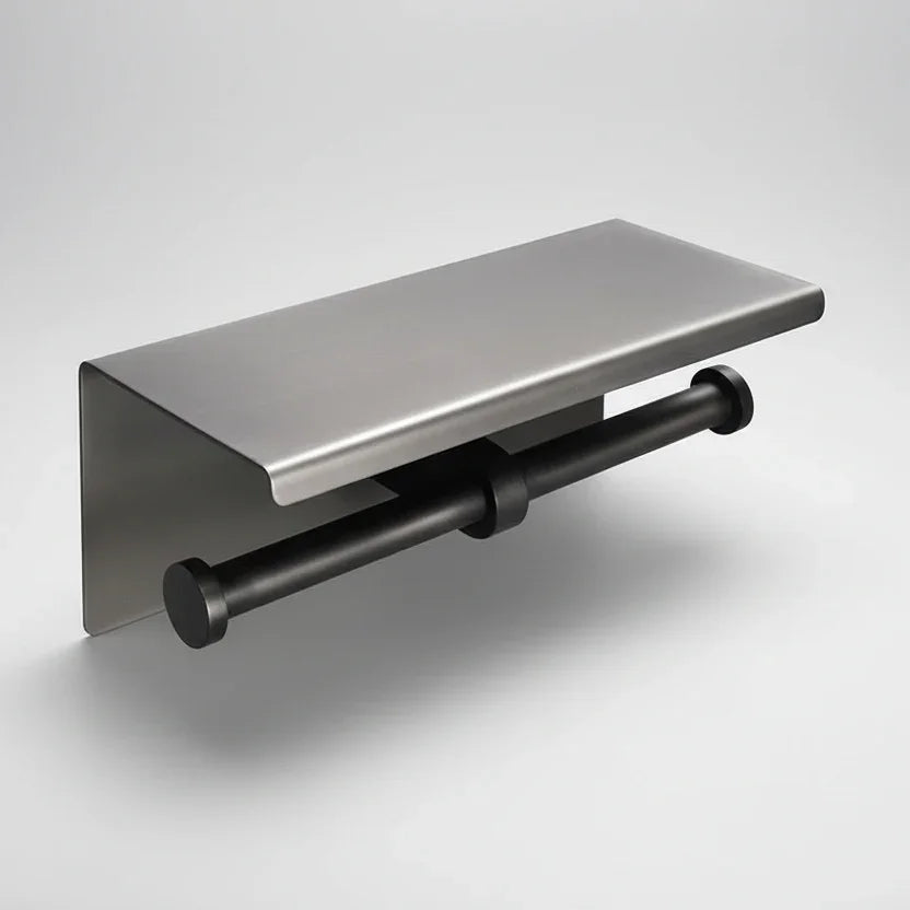Stainless Steel Toilet Paper Holder with Shelf – Single or Double – view 13