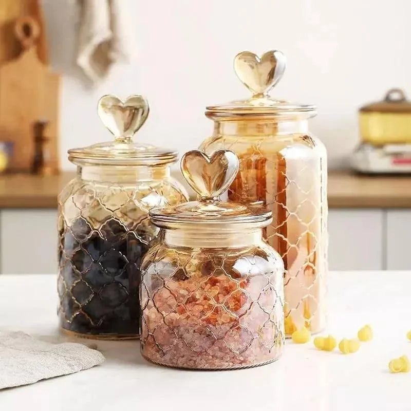 Textured Amber Glass Airtight Storage Jars