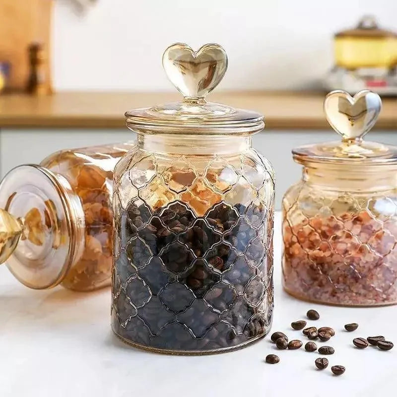 Textured Amber Glass Airtight Storage Jars – view 3