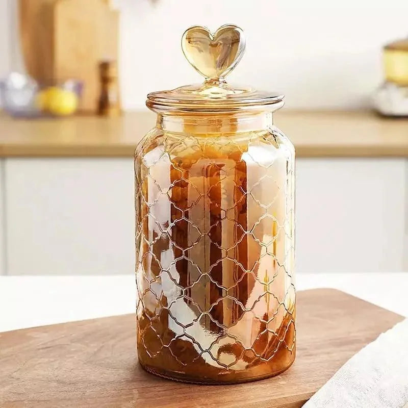 Textured Amber Glass Airtight Storage Jars – view 9