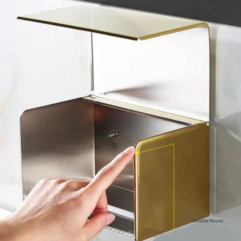 Stainless Steel Toilet Paper Holder with Lid & Phone Shelf – view 4