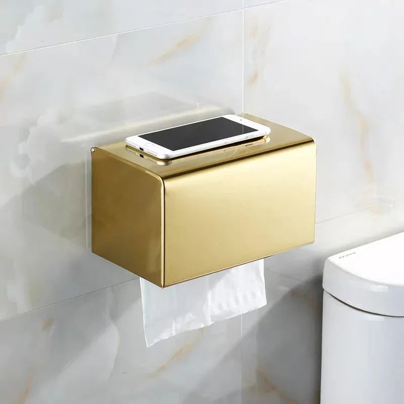 Stainless Steel Toilet Paper Holder with Lid & Phone Shelf – view 5