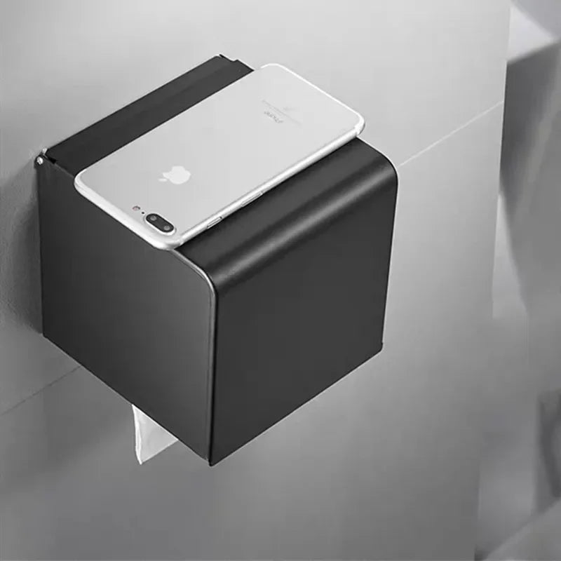 Stainless Steel Toilet Paper Holder with Lid & Phone Shelf – view 8