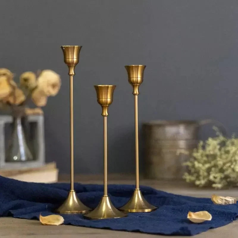 Vintage Gold metal candle holder set