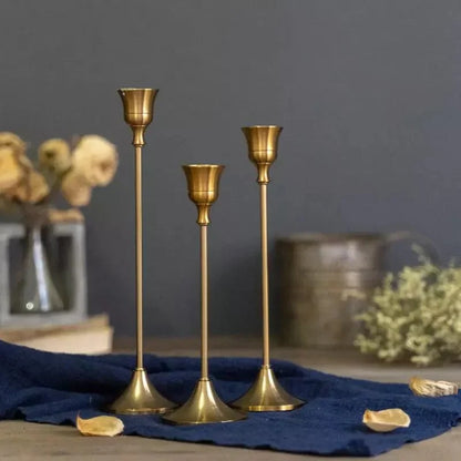 Vintage Gold metal candle holder set