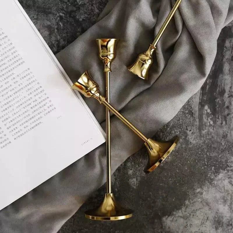 Vintage Gold metal candle holder set – view 5