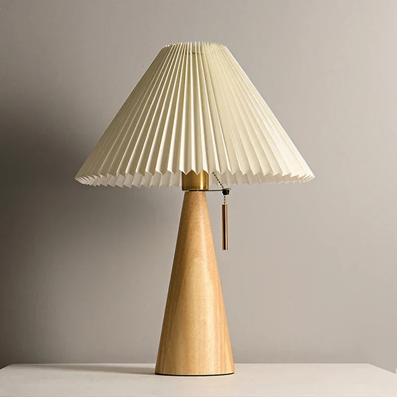 Vintage Nordic Wood Table Lamp with Pleated Shade – view 3