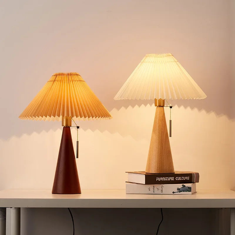 Vintage Nordic Wood Table Lamp with Pleated Shade – view 4