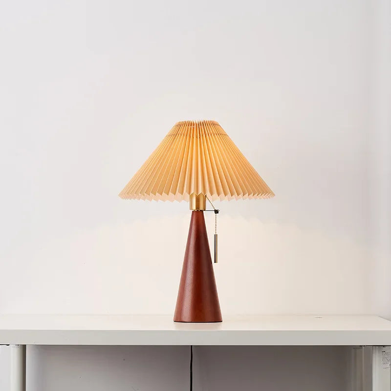 Vintage Nordic Wood Table Lamp with Pleated Shade – view 5