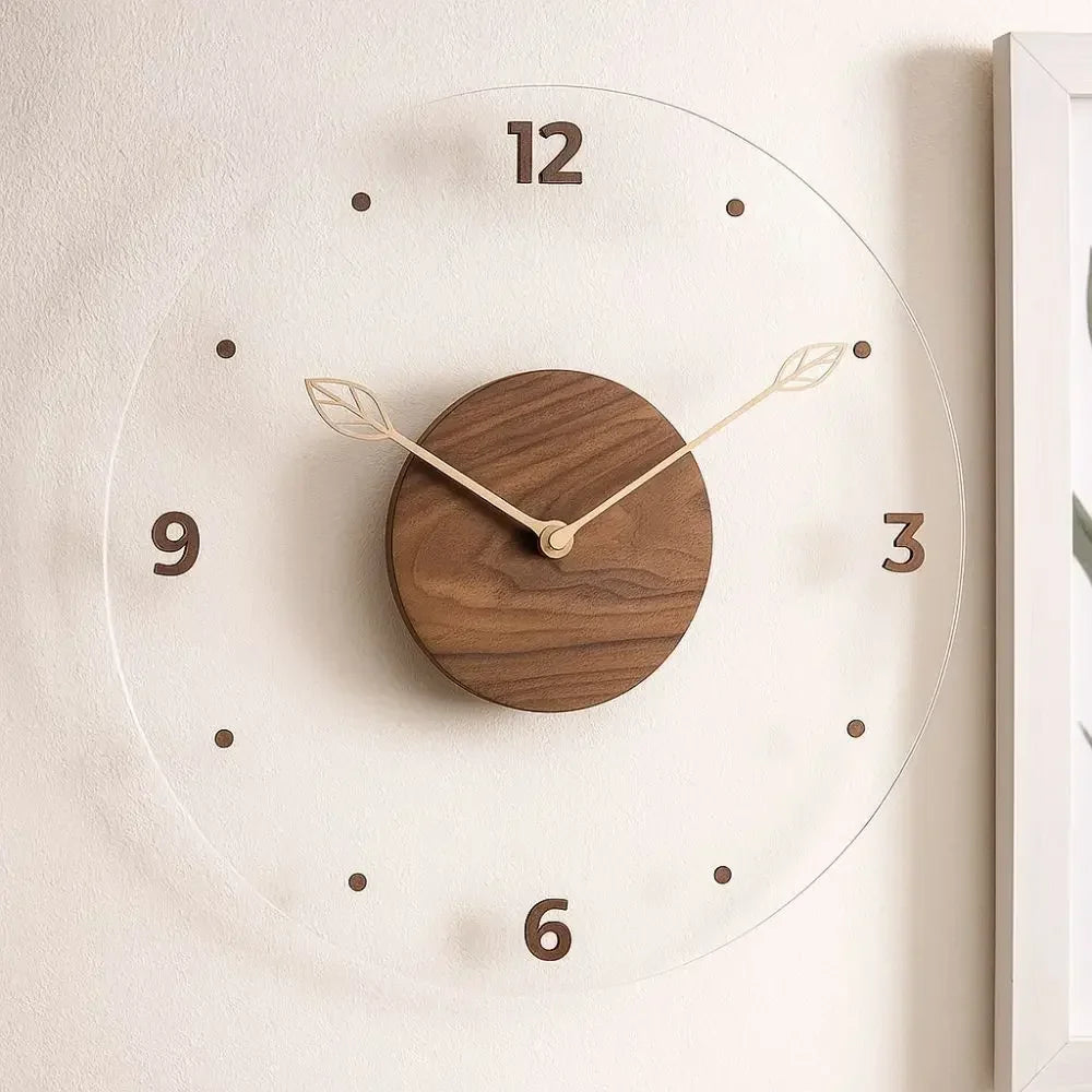 Walnut & Acrylic Silent Wall Clock – 30cm or 35cm – view 6