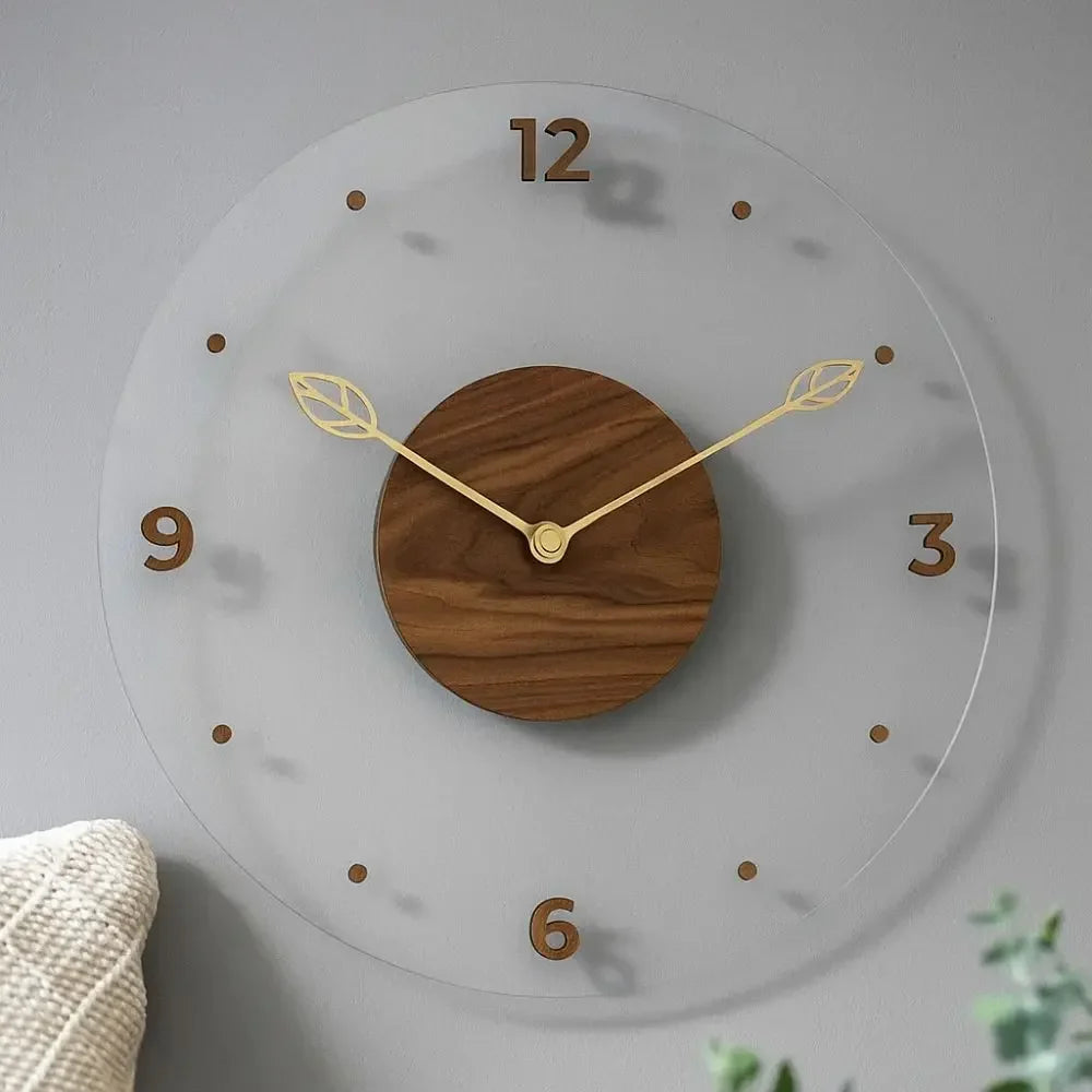 Walnut & Acrylic Silent Wall Clock – 30cm or 35cm – view 10