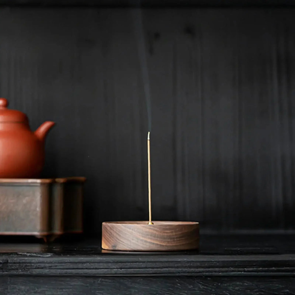9cm Black Walnut Incense Holder with Ash Catcher – view 3