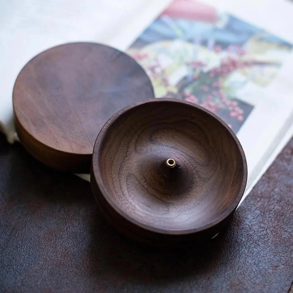 9cm Black Walnut Incense Holder with Ash Catcher – view 12