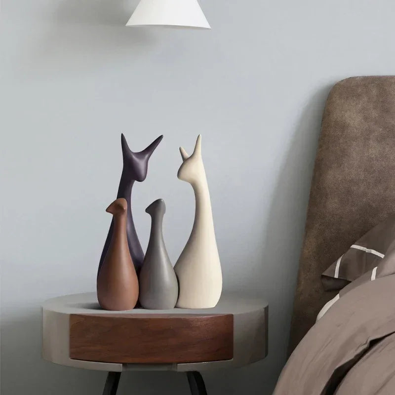 White Ceramic Deer Decorative Set – 4 Pieces