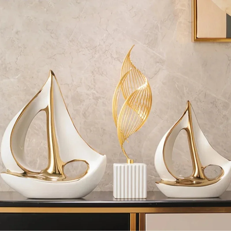 White Ceramic Sailboat Sculpture