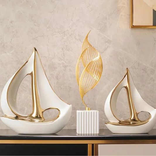 White Ceramic Sailboat Sculpture